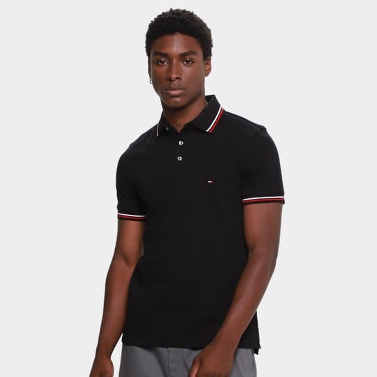 CAMISETA POLO TOMMY HILFIGER MASCULINO SLIM FIT COR PRETO