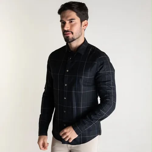 CAMISA XADREZ ACOSTAMENTO MASCULINO CASUAL COR PRETO
