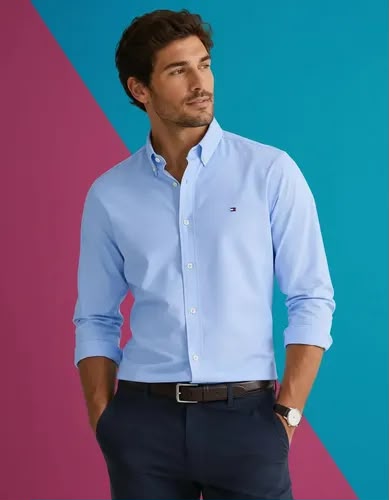 CAMISA TOMMY HILFIGER MASCULINO REGULAR FIT COR AZUL CLARO