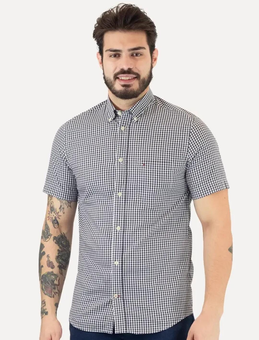 CAMISA XADREZ MANGA CURTA TOMMY HILFIGER MASCULINO COR AZUL MARINHO