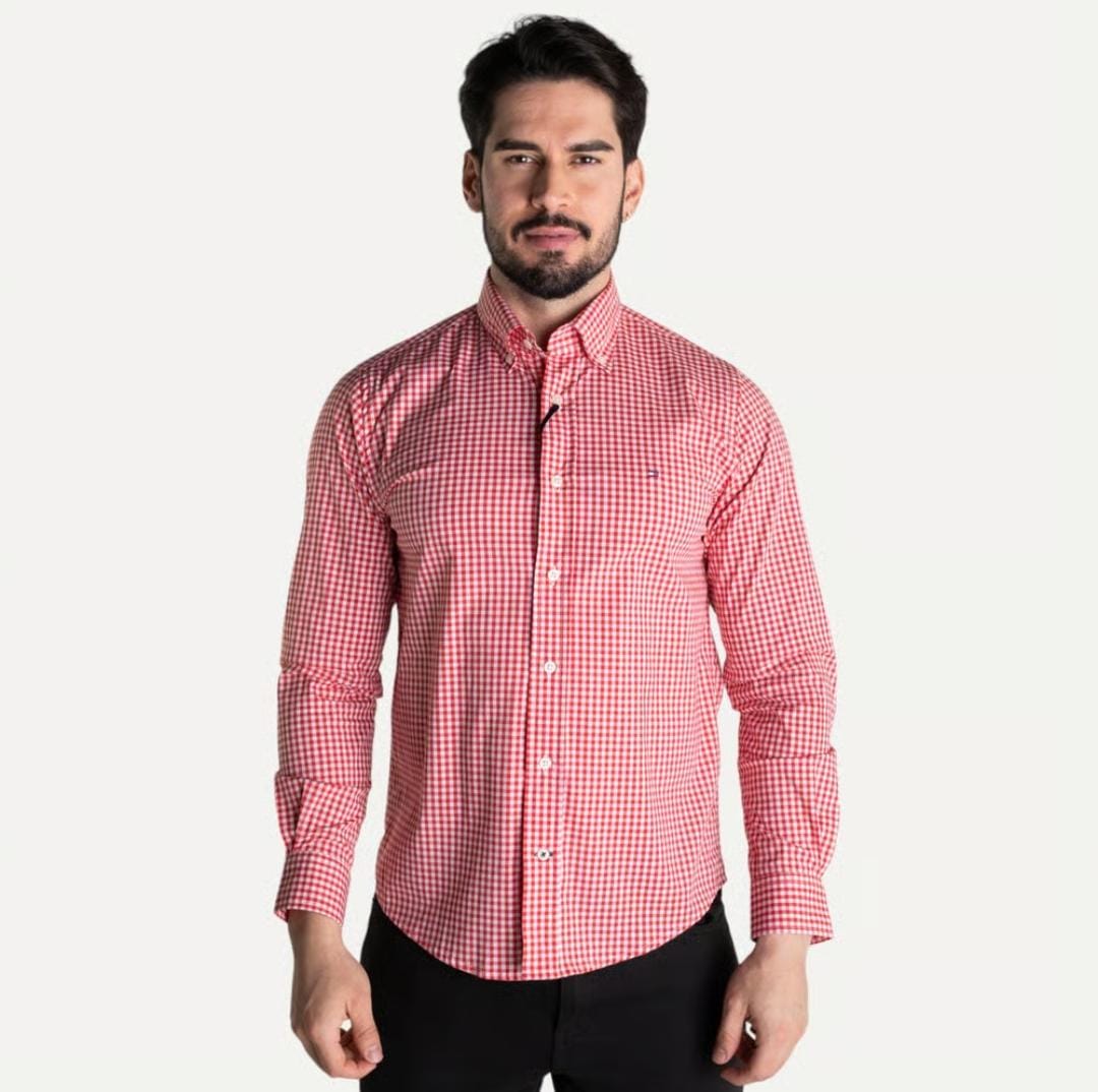 CAMISA XADREZ MANGA LONGA TOMMY HILFIGER MASCULINO COR VERMELHO