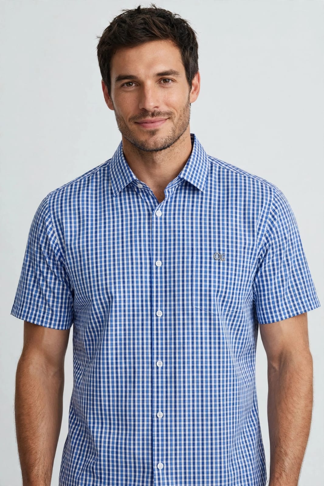 CAMISA XADREZ MANGA CURTA OGOCHI MASCULINO SLIM CASUAL COR AZUL