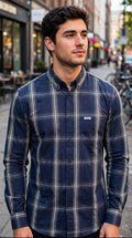 CAMISA XADREZ WANGLER MASCULINO COR AZUL ESCURO COM VERDE E OFF-WHITE
