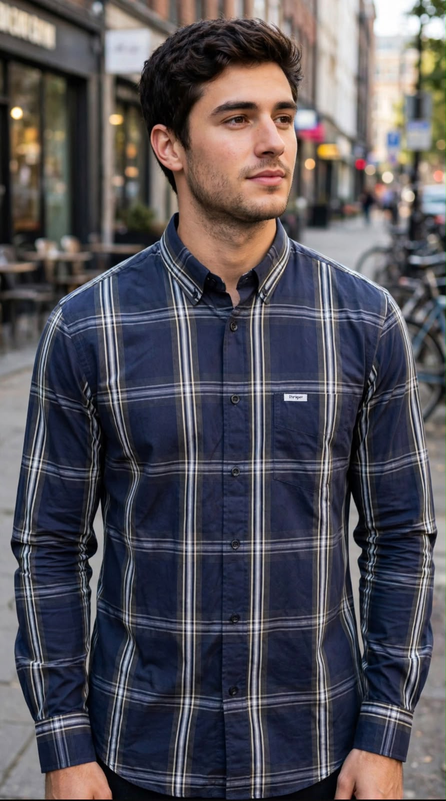 CAMISA XADREZ WANGLER MASCULINO COR AZUL ESCURO COM VERDE E OFF-WHITE