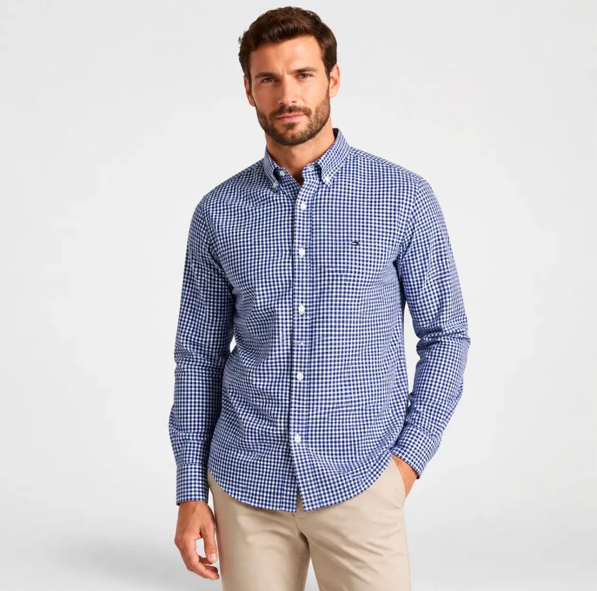 CAMISA XADREZ TOMMY HILFIGER MASCULINO REGULAR FIT COR AZUL COM BRANCO