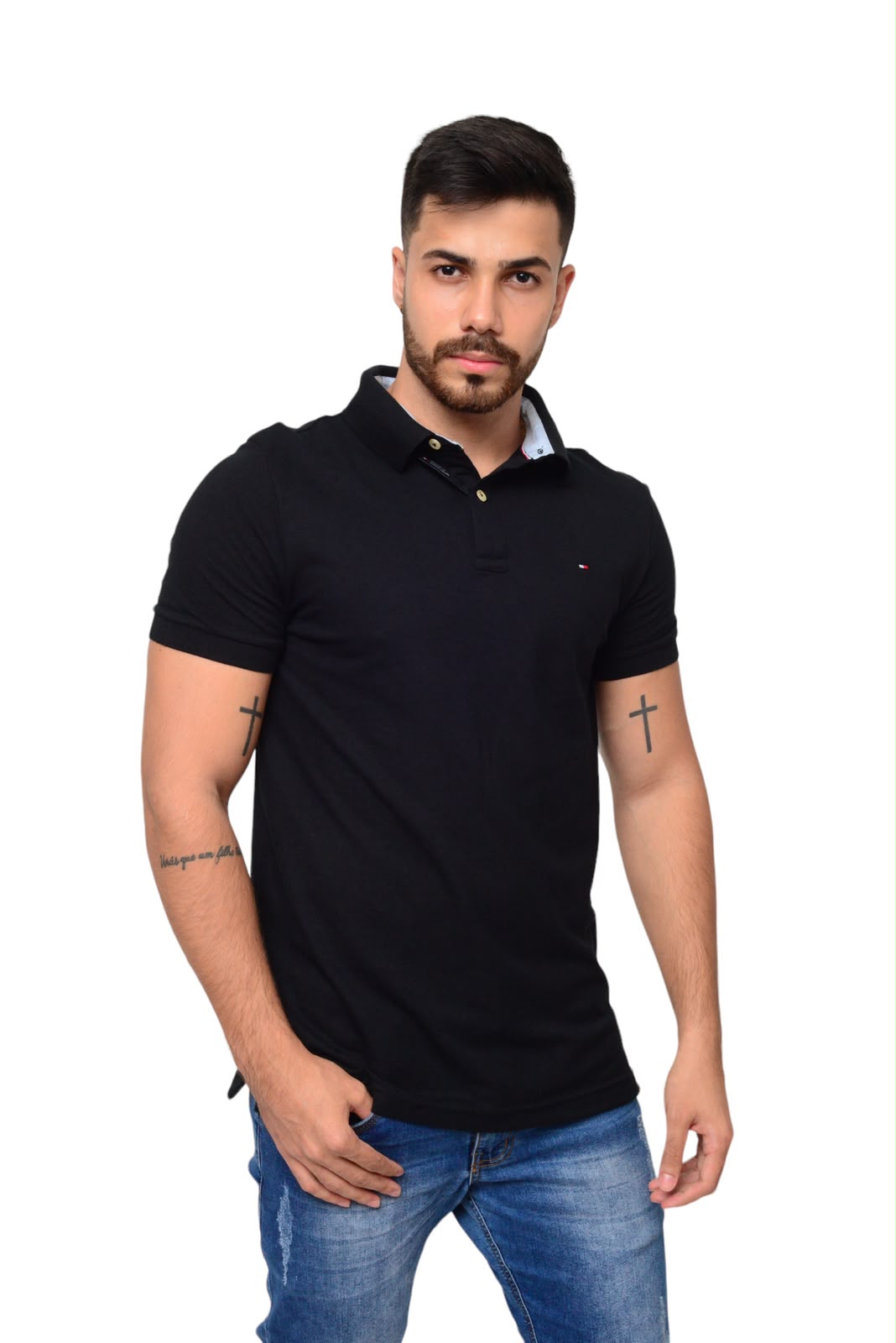 CAMISETA POLO TOMMY HILFIGER MASCULINO REGULAR FIT COR PRETA