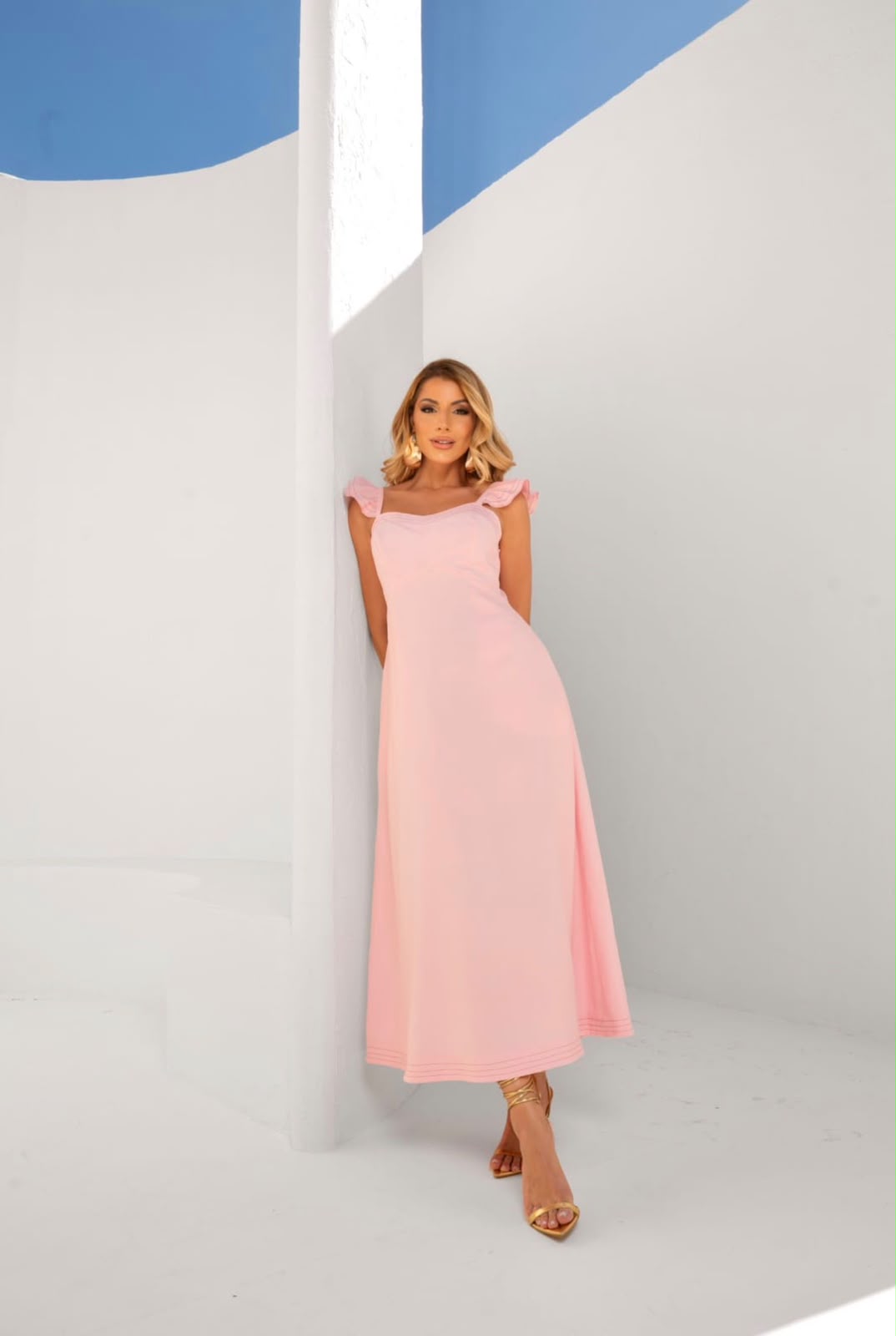 VESTIDO ROSA BEBE PESPONTADO
