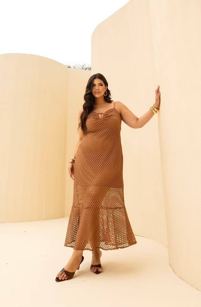 VESTIDO TRICÔ DRAPEADO DIVA´S COR CARAMELO