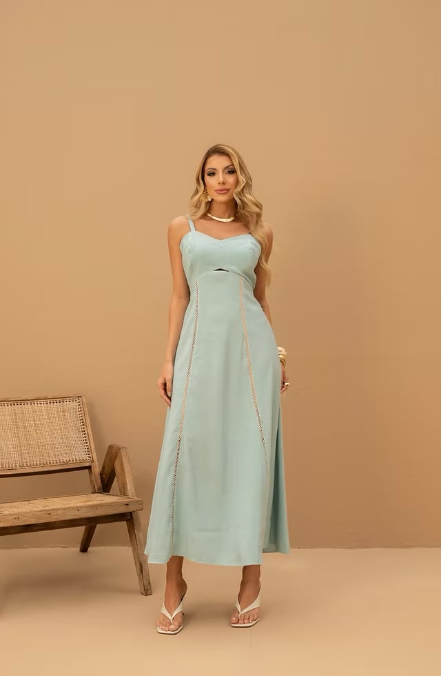 VESTIDO MIDI VERDE COM DETALHES, DIVA´S