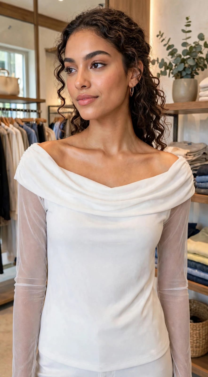 BLUSINHA TULE MANGA LONGA, OMBRO A OMBRO