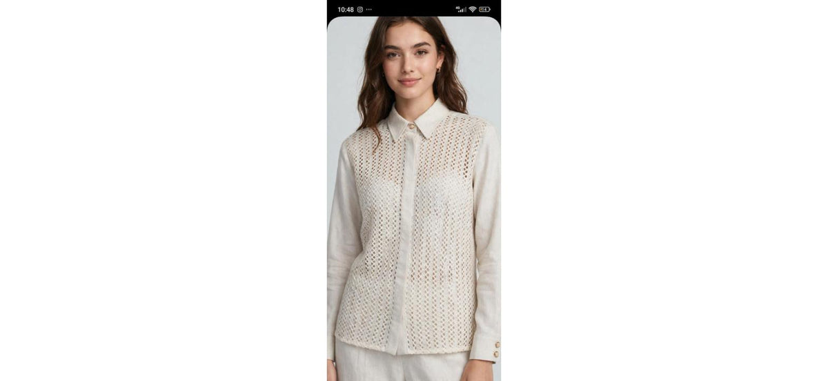 Camisa Em Linho Cor Natural Luxo Feminino