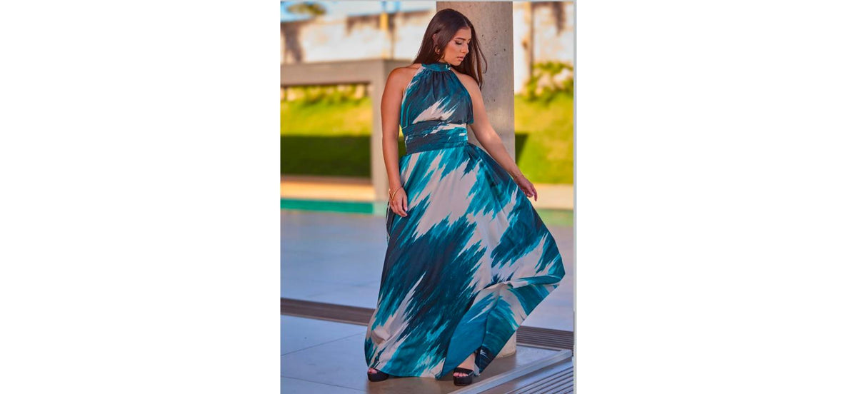 Vestido Valentina Ferreira Cor Off-White Com Estampas Azuis