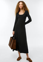 Vestido Longo Em Ribana Canelada - Preto