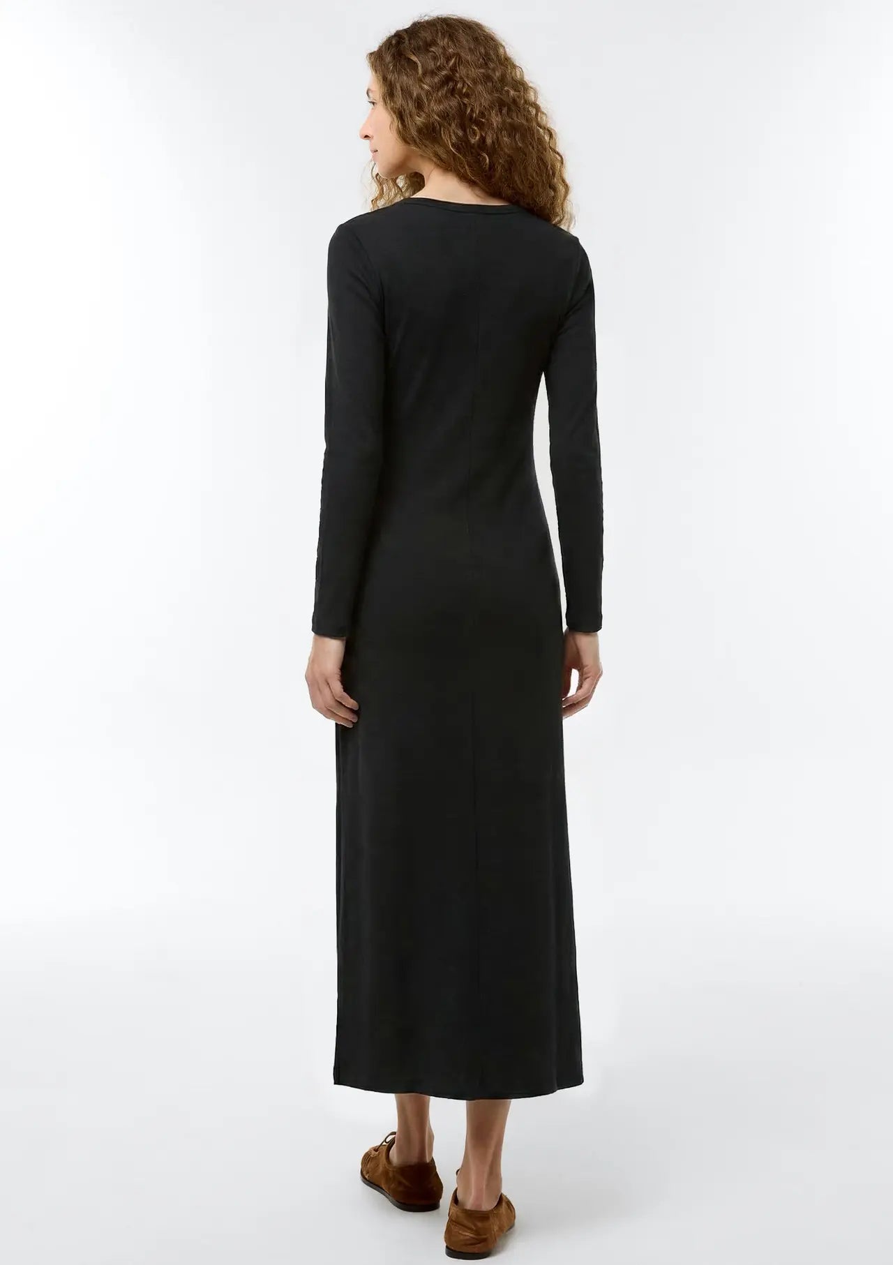 Vestido Longo Em Ribana Canelada - Preto